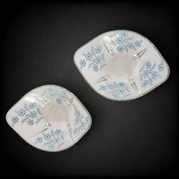 Anchor Hocking Swedish Modern Blue Cornflower Glass Serving Bowls Pair MCM Vntg - Picture 3 of 11